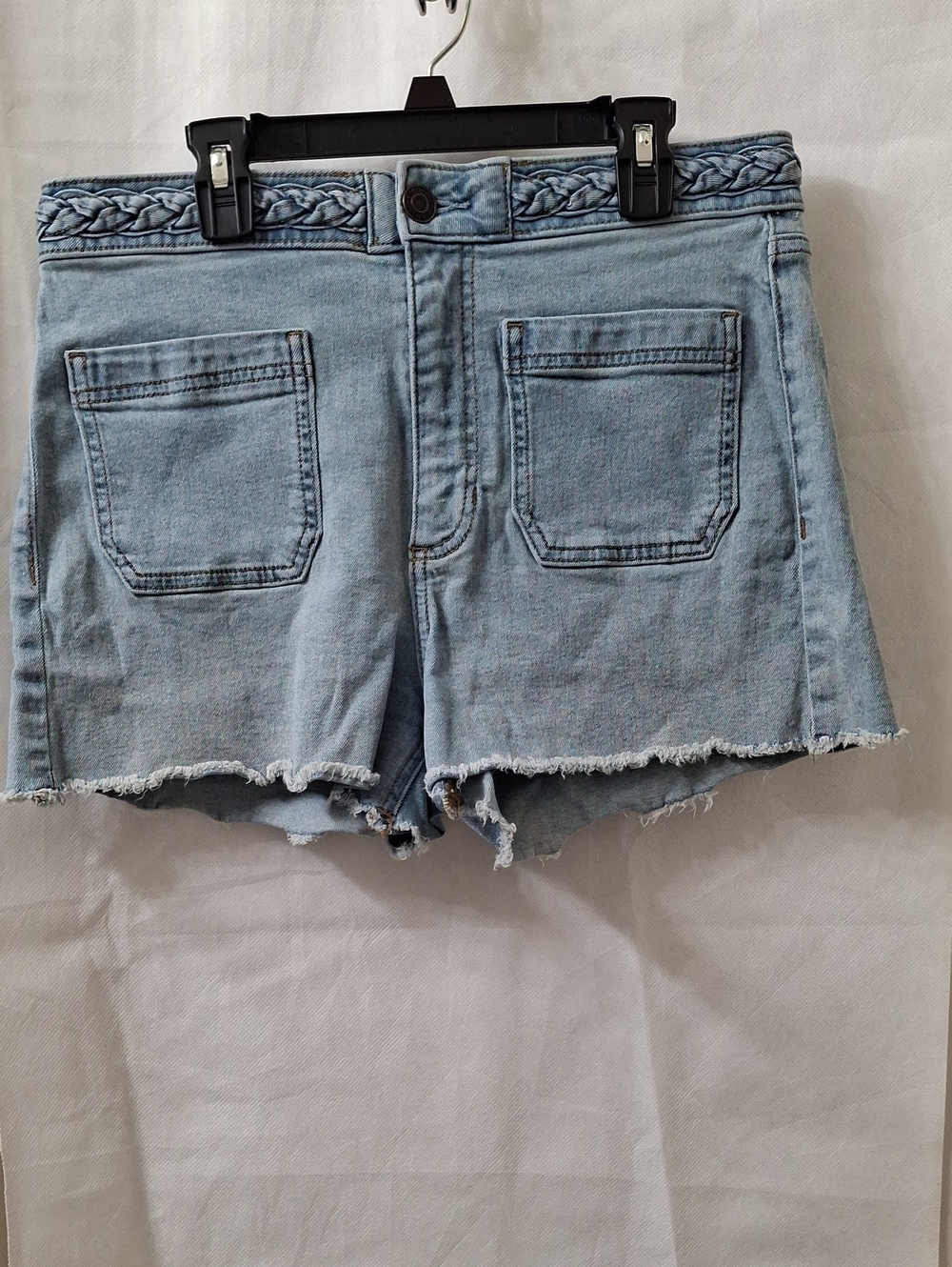 Lauren Conrad Light Blue Denim High-Waist Braided Belt Shorts